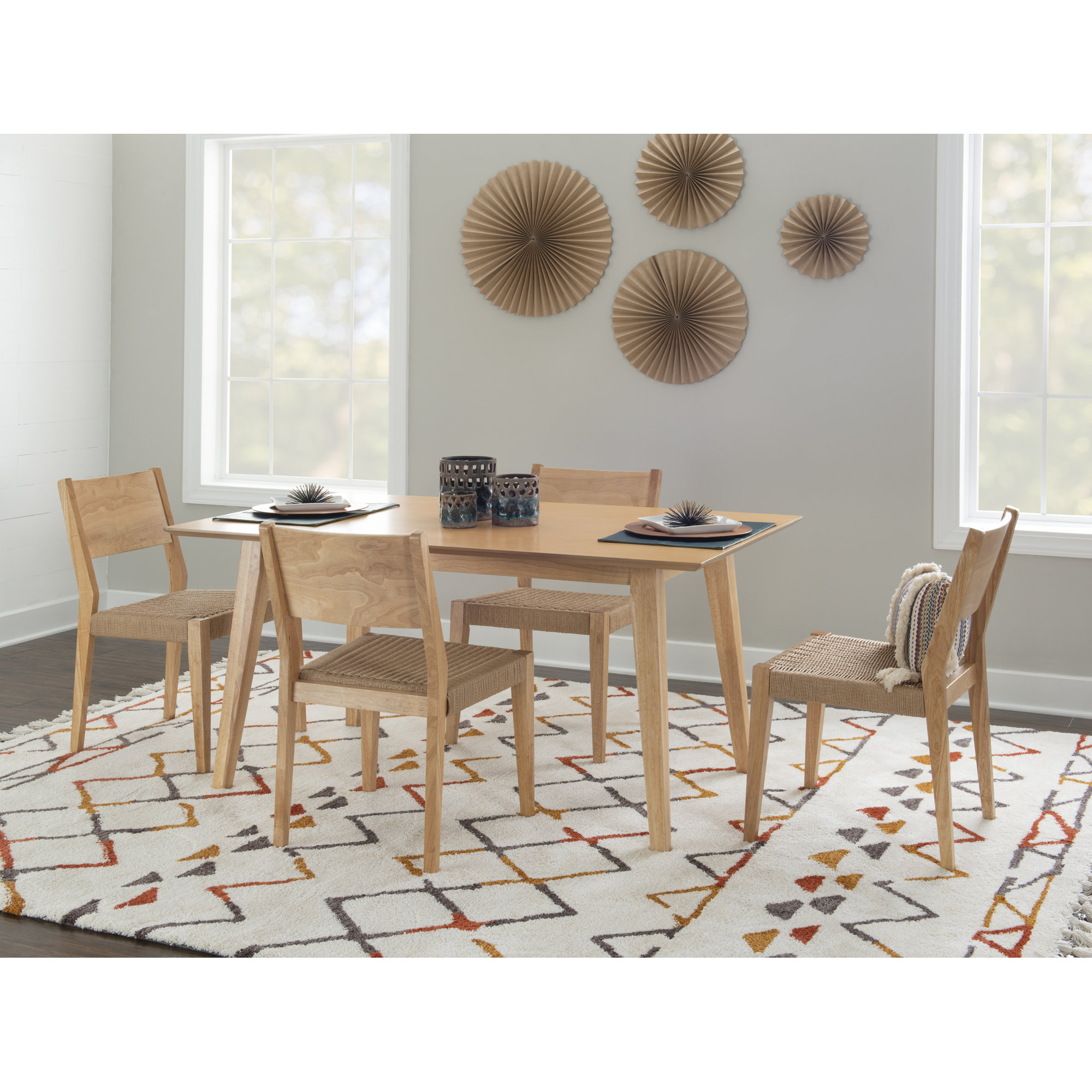 Aniek Dining Set, 5 Pieces: Table, 4 Chairs, Natural