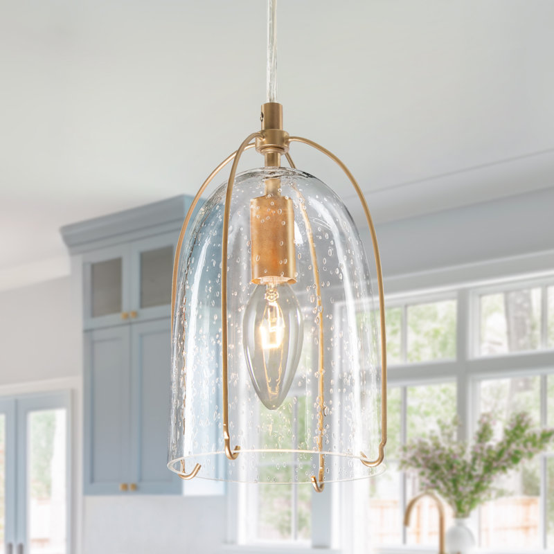 Cie 1-Light Gold Clear Seeded Glass Pendant for Bedside, Gold