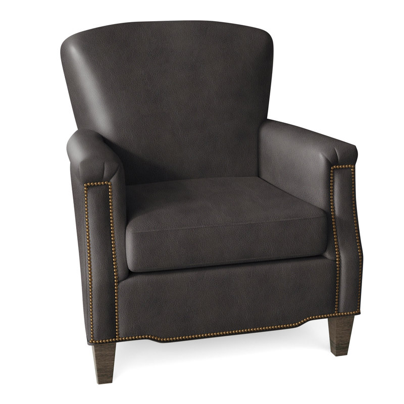Vincent Armchair, French Natural, Anilina Cacao Genuine Leather, Cobblestone