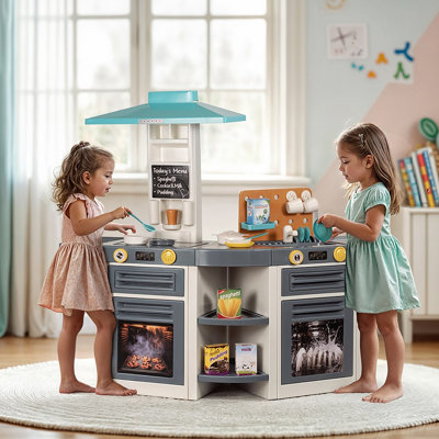 Dolu: XL Kitchen Set - Green-Yellow-Grey - 37pc Toy Cooking Centre, Sounds Stove-Oven-Dishwasher Appliance Pretend Play, Dish-Food Accessories, Kid 3+
