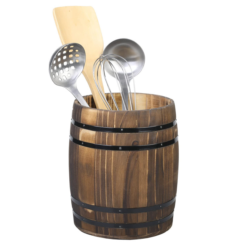 Support à ustensiles de cuisine pour baril à vin, porte-ustensiles de cuisine en bois brûlé rustique rétro, Burnt Wood