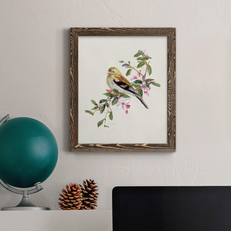 Spring Song Pine Grosbeak - cadre photo, impression sur toile, Toile avec cadre noyer, H 37,5 po x l 27,5 po x P 1,5 po