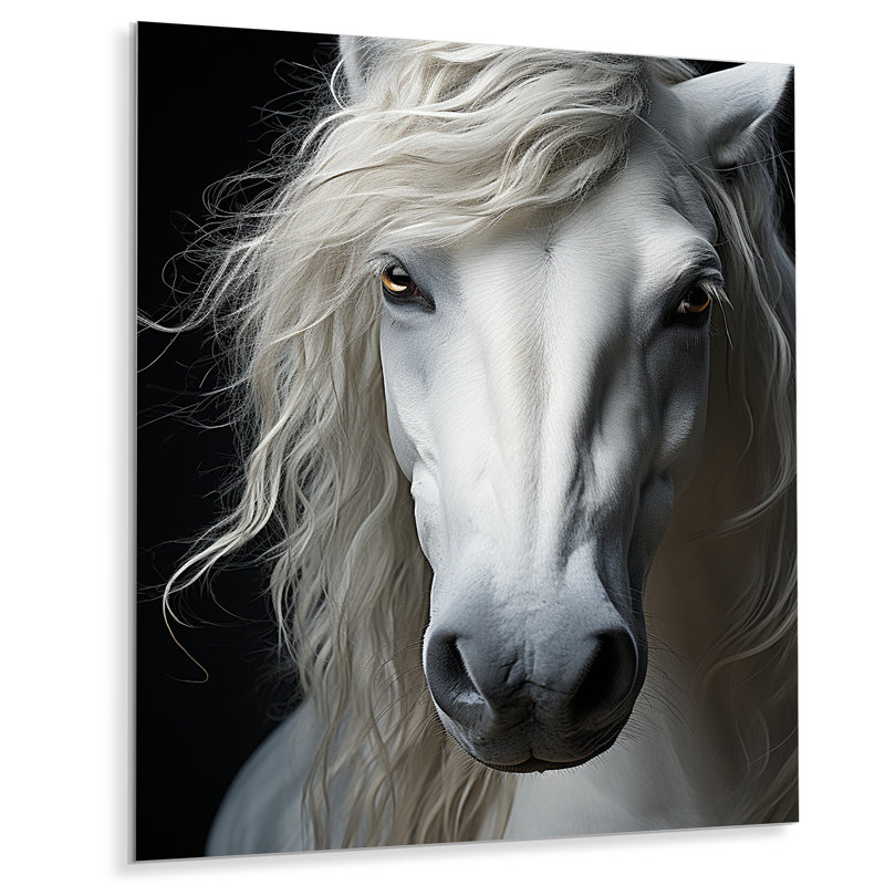 Cheval blanc, sérénité - animaux, art mural en métal, salon, H 40 po x l 30 po