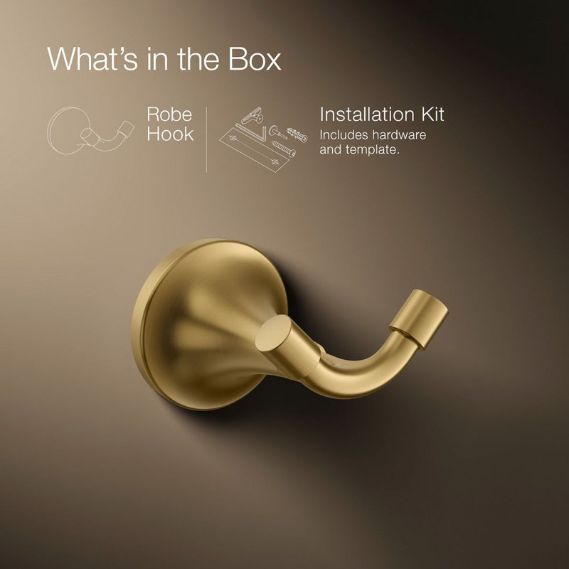 Tone Wall Mounted Robe Hook, Vibrant Brushed Moderne Brass