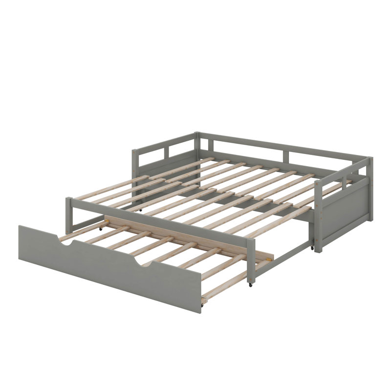 Lit de jour simple extensible avec couchette, lit de jour en bois avec couchette, Gris