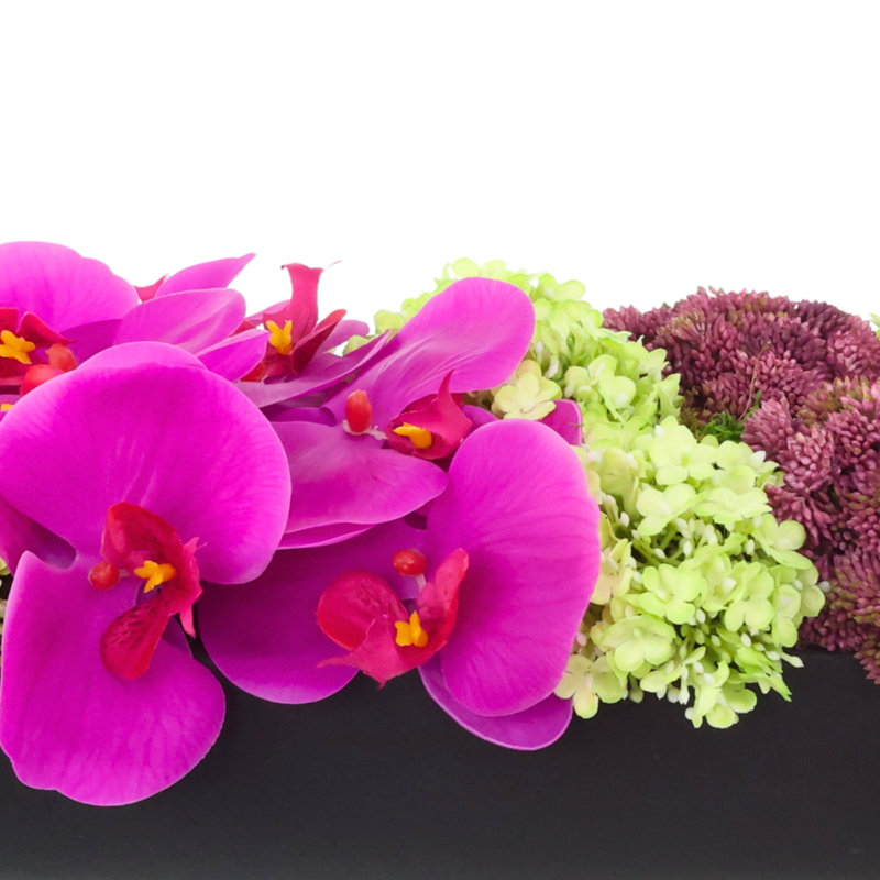 Orchid and  Arrangement, Black, 7.5" H x 24.5" W x 9" D