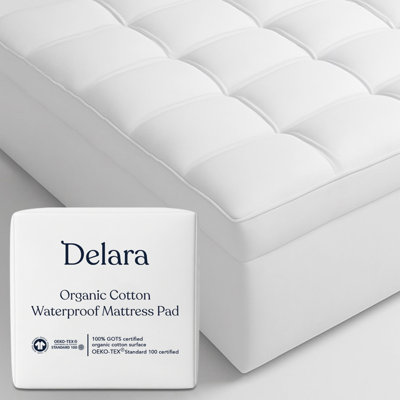Twin (39" x 75") Organic Cotton Mattress Pad & Protector, Hypoallergenic, Waterproof, Cooling