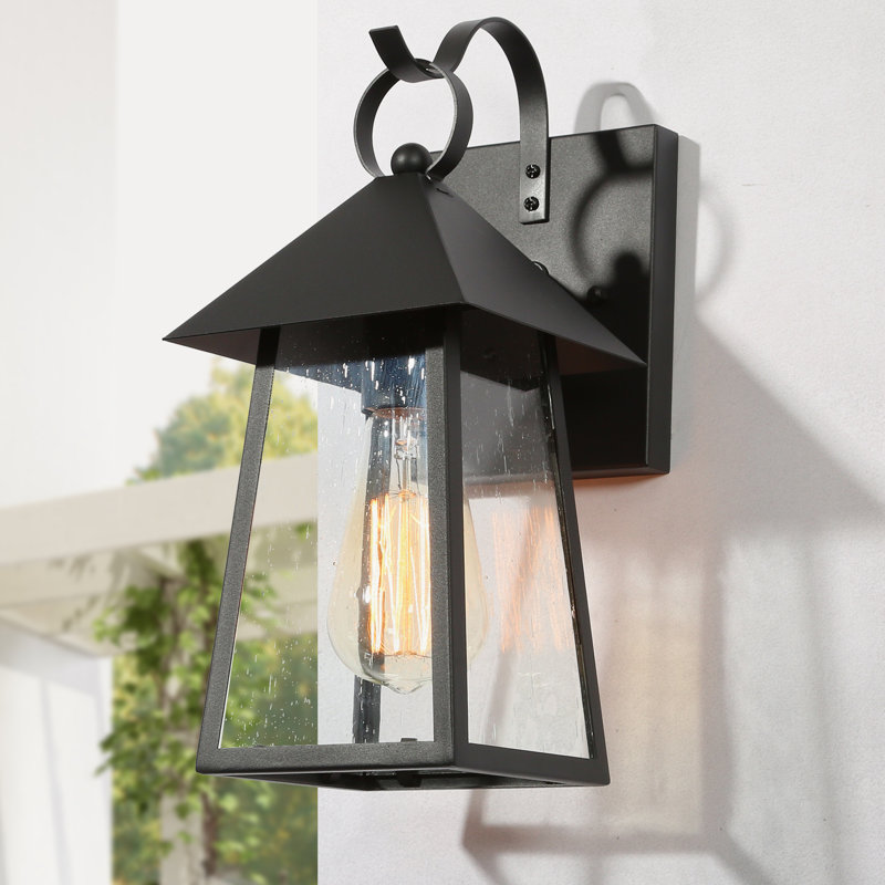 Lanterne murale d'extérieur en verre martelé noir mat H 13 po Morrowville
