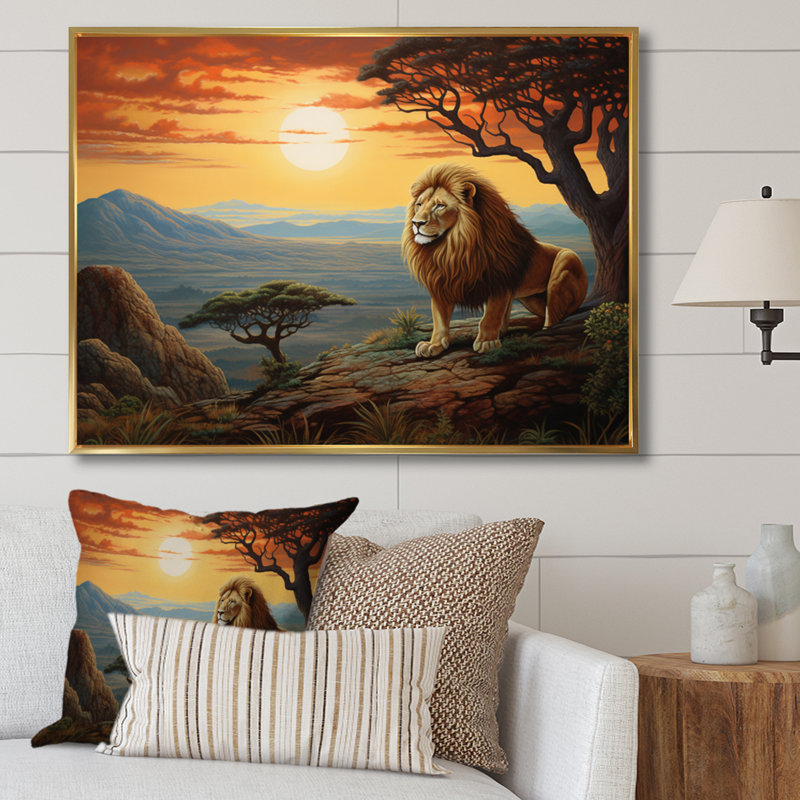 " Lion Surreal Savannah Surrealistic III ", H 30 po x l 40 po x P 1,5 po, Cadre flottant doré