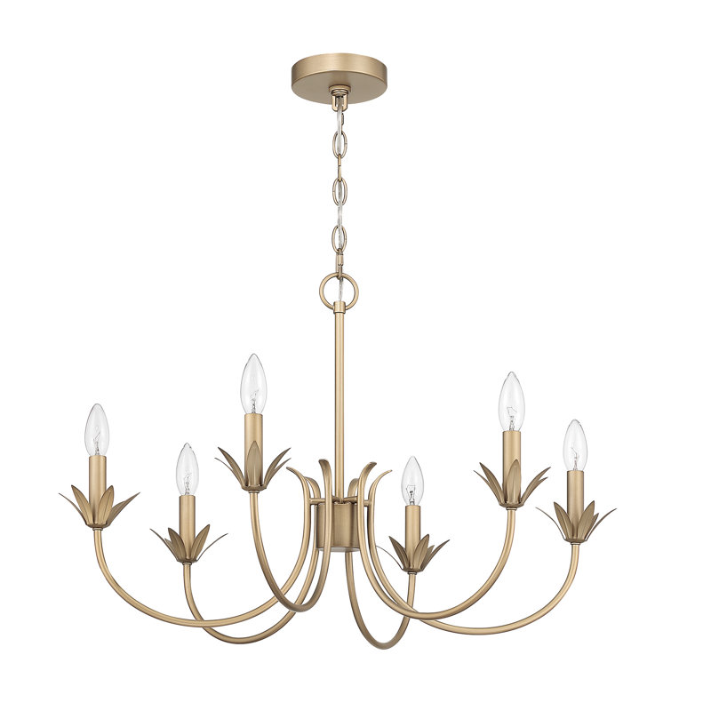Hunter Junie Bud 6 Light Medium Chandelier Ceiling Light Fixture, Luxe Gold