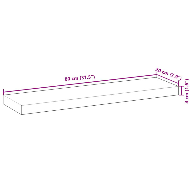 Floating Shelf, 4cm H x 80cm W x 20cm D