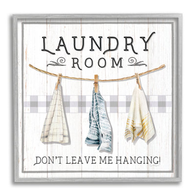 Stupell Industries Bb-036-framed Laundry Room Hanging Towels Framed On Wood By Elizabeth Tyndall Print In Farmhouse Gray Framed Giclee