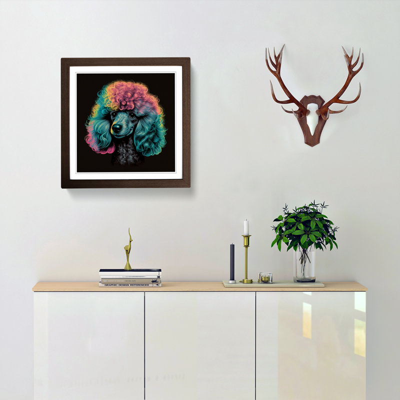 Poodle Retro No.1 - Single Picture Frame Print on Wood, Walnut