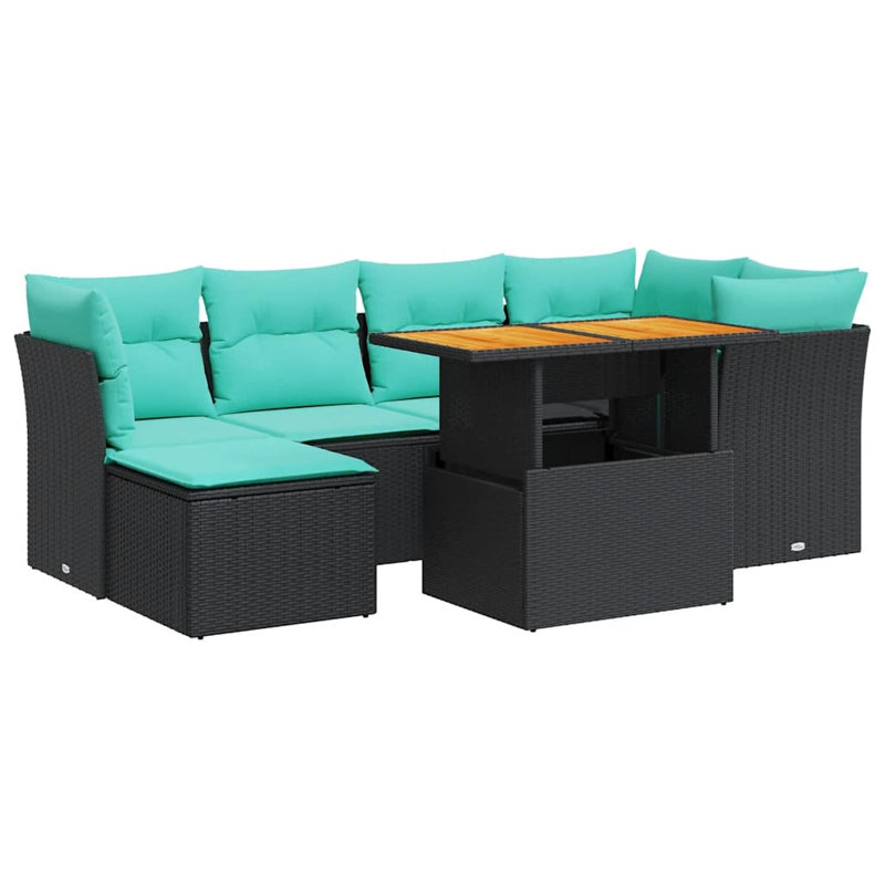  Ensemble de canapé de patio 7 pièces avec coussins en rotin de polyester