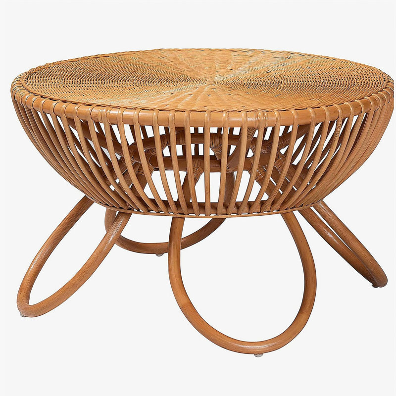 Table basse en rotin naturel avec pieds évasés - Table d'appoint Boho fabriquée à la main, miel clair