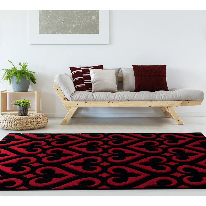 Tapis rouge / noir Zabala, Rectangle 1 pi 10 po x 2 pi 8 po