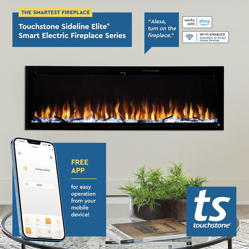 Sideline Elite Smart 60” WiFi-Enabled Electric Fireplace - in-Wall Recessed
