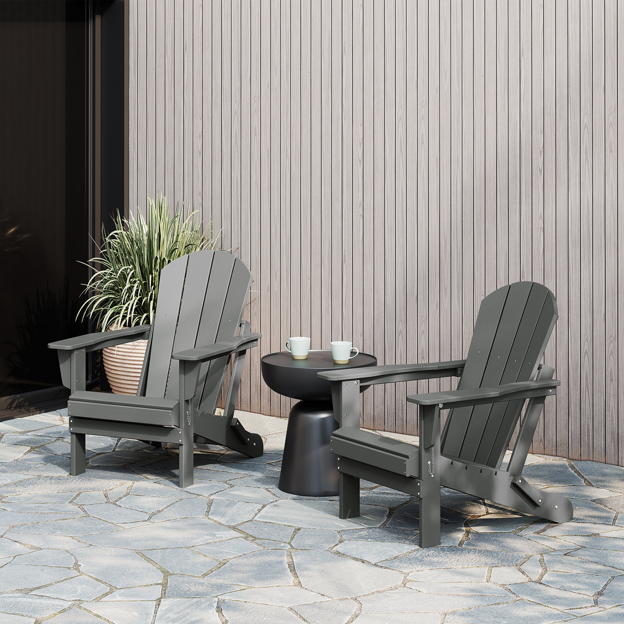 Laguna Foldable Outdoor Adirondack Set, Gray