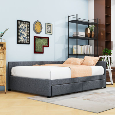 Full Size Upholstered Daybed with Built-in Storage and Durable Frame
