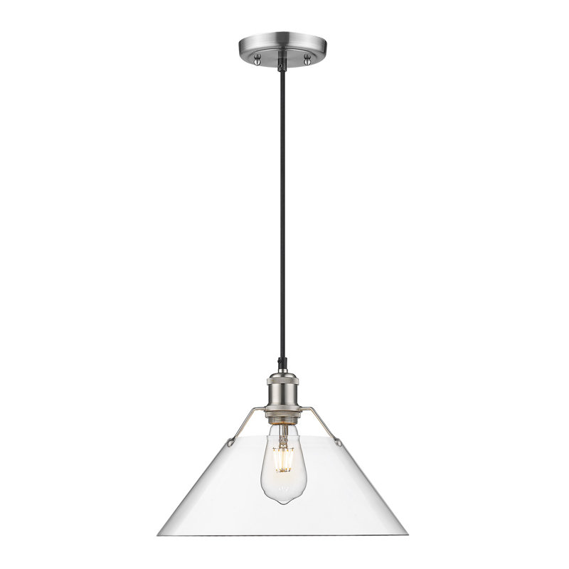 Luminaire suspendu conique à 1 lumière Weatherford, Étain, H 131,5 po x l 14 po x P 14 po, Verre transparent