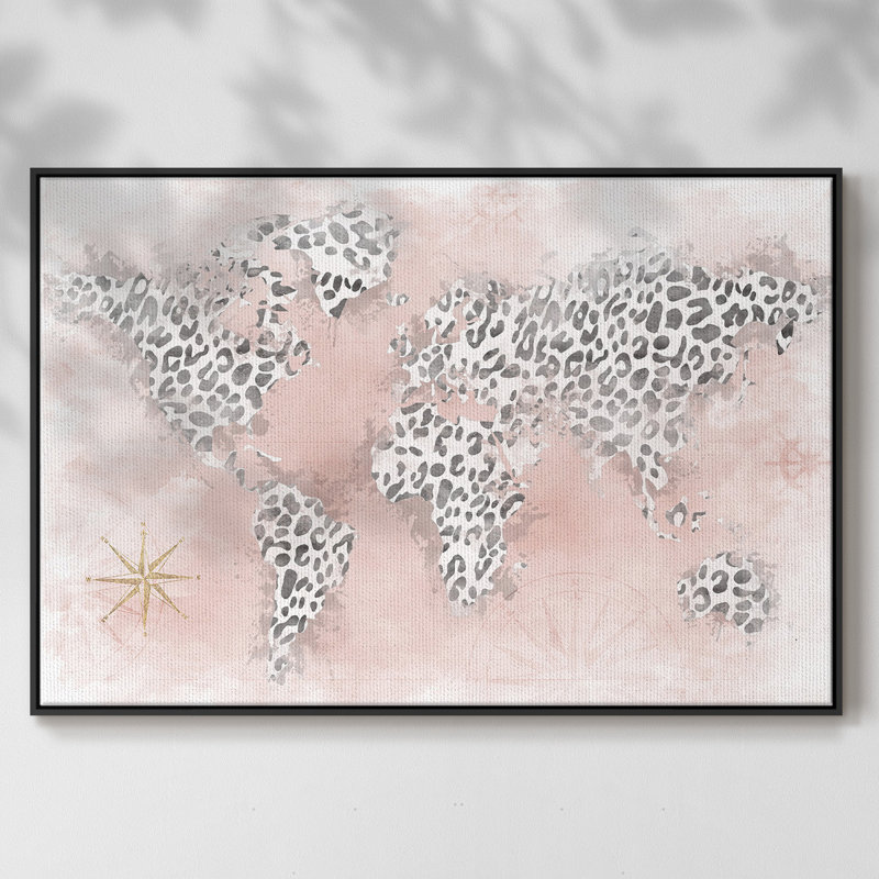 Carte de guépard rose sur toile, H 17 po x l 25 po x P 2 po, Noir