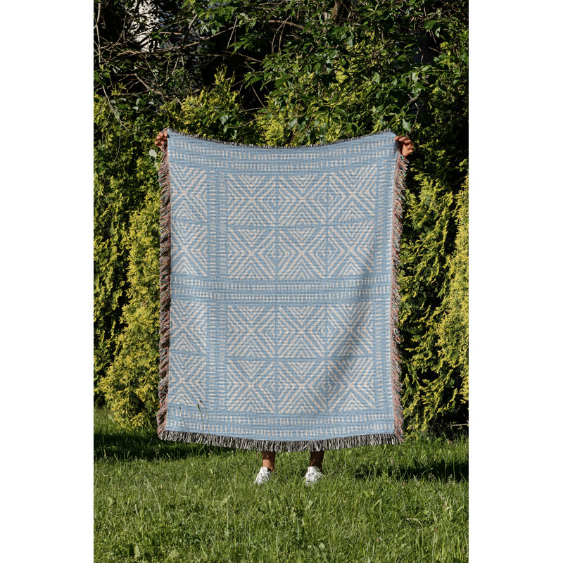 Jeté en coton Thora Tribal, 50 x 70, Ciel