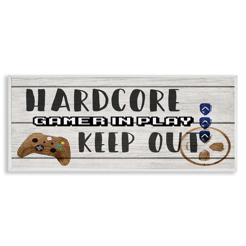«Gamer Playroom Sign», estampe numérique par Daphne Polselli, Estampe numérique encadrée blanc bord de mer, H 13 po x l 30 po