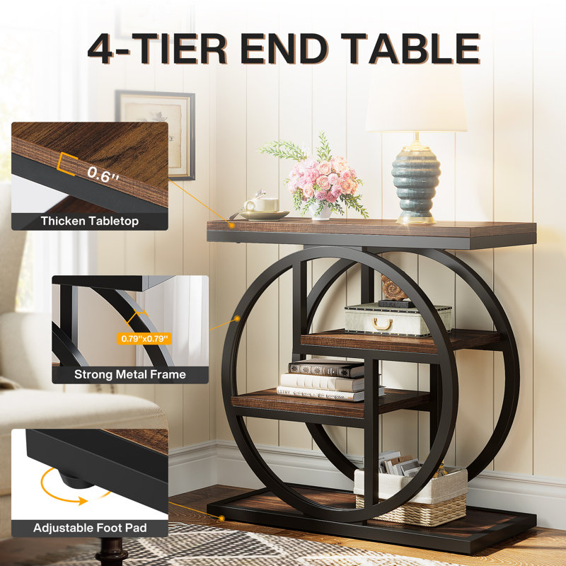 Table d'appoint 25,6 po avec tablettes à 4 niveaux et structure circulaire en métal, Brun