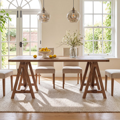 63 Inch Rectangular Solid Wood Trestle Dining Table, Farmhouse Kitchen Table Seats 4-6 People