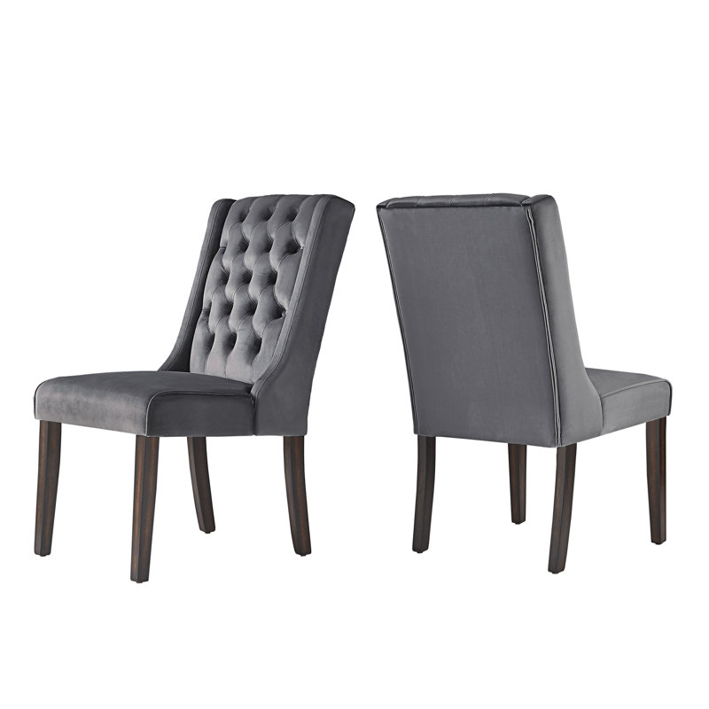 Dukinfield 20.5'' H Tufted Upholstered Side Chair, Dark Gray Velvet, Espresso