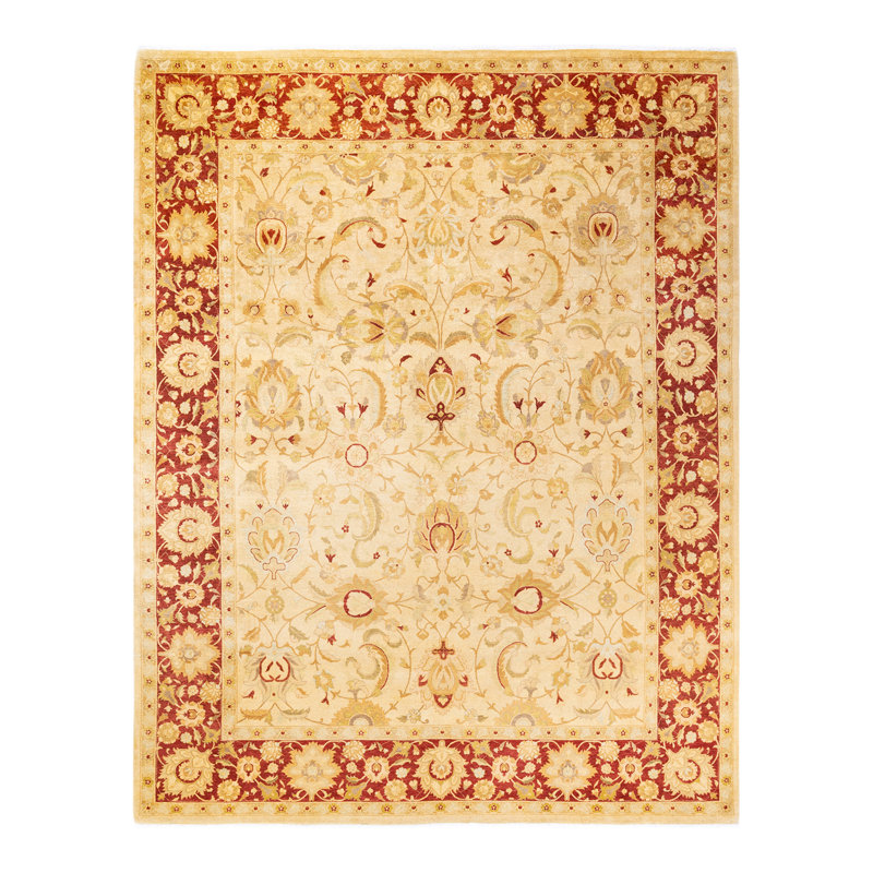 Tapis ivoire traditionnel en laine noué à la main 8 pi 1 po x 10 pi 2 po
