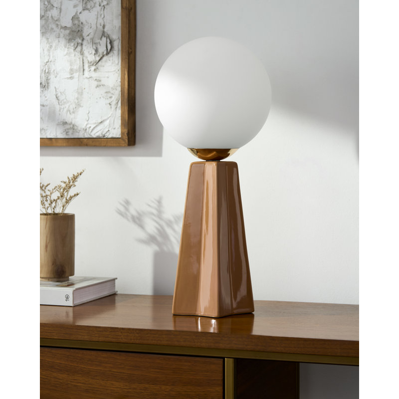 Lampe de table en céramique avec abat-jour rond en verre, Brique