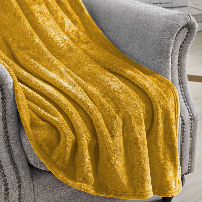 Climax Super Soft Reversible Mink Faux Plush Fur Fleece Blanket Throw, Super King (6'), Yellow