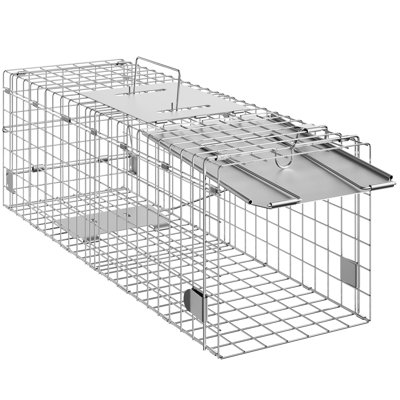 24" X 8" Galvanized Iron Cat Trap For Rabbits Stray Cats Squirrels Raccoons Groundhogs Opossums With L - Shaped Lever And Corrosion Proof Coating Live Humane Smooth Wire Edges