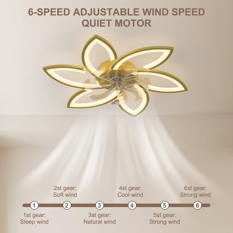Ceiling Fan with Lights,Low Profile Ceiling Fan with Lights,Modern Dimmable Ceiling Light Fan, Gold
