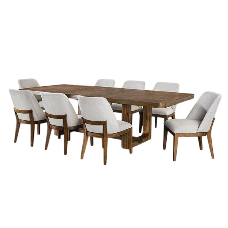Ensemble de table de salle à manger Ramie, rallonge 84-102 pouces, chaise, Blanc, 9