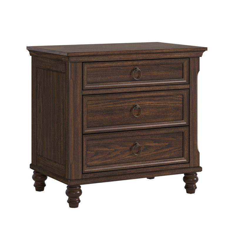 Table de chevet en bois massif à 3 tiroirs Otis, Dark Walnut