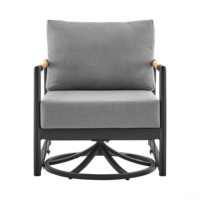 Outdoor Patio Swivel Glider Lounge Chair In Black Aluminum With Gray Cushions