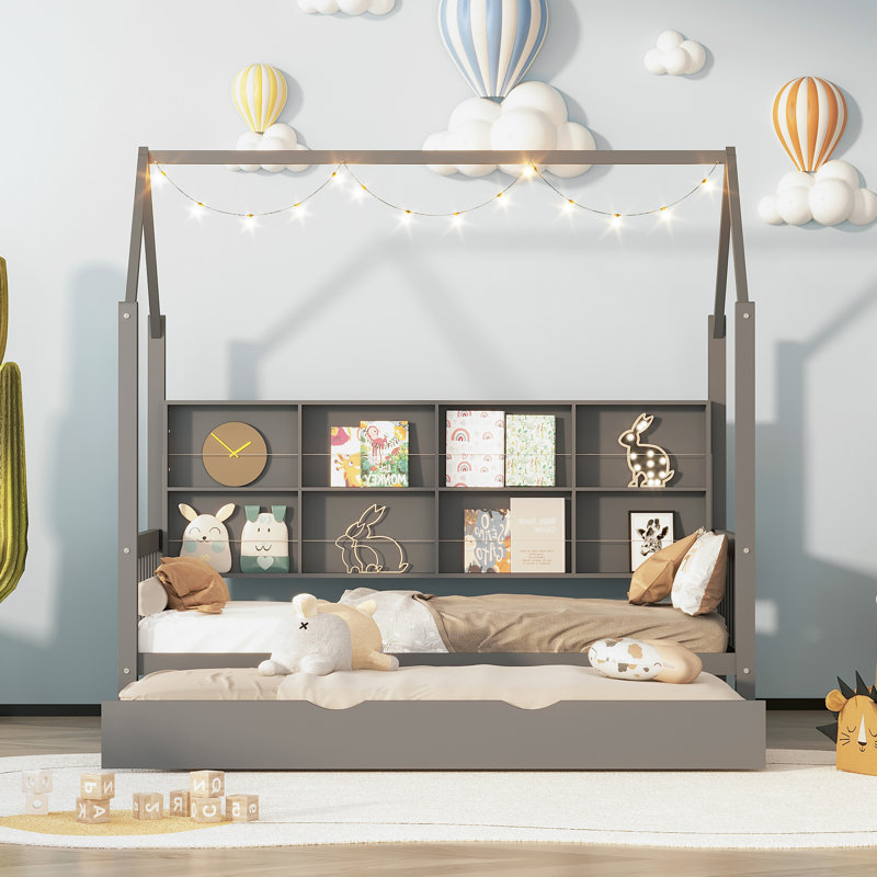 Lit plateforme avec rangement Jerald, Simple, Gris