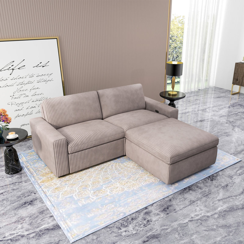 Canapé modulaire rembourré 3 pièces Milred, Velours côtelé brun