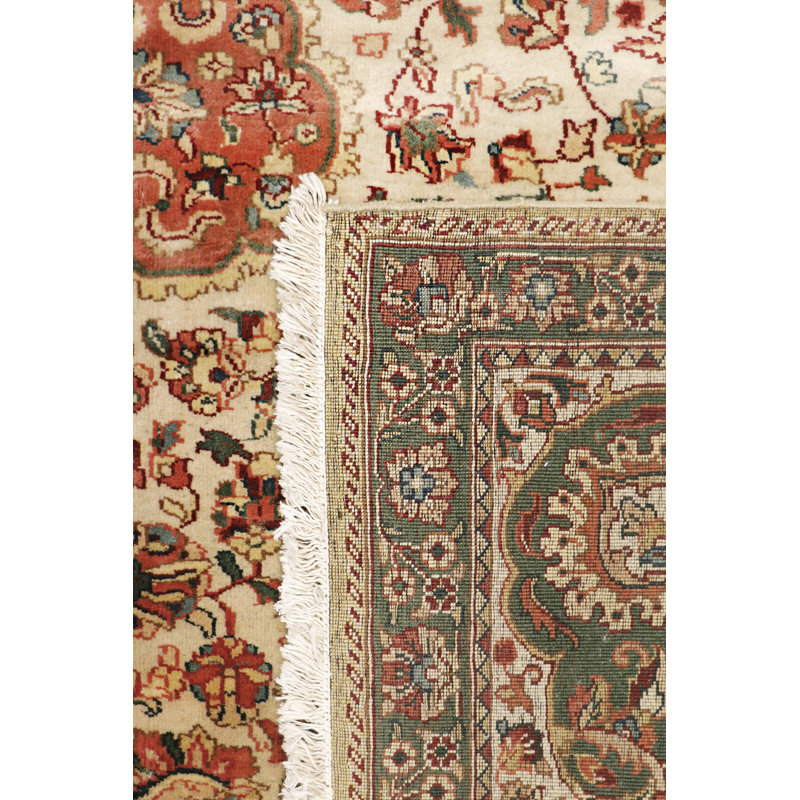 Handmade Beige Floral Wool Square Rug 10' x 10'4"