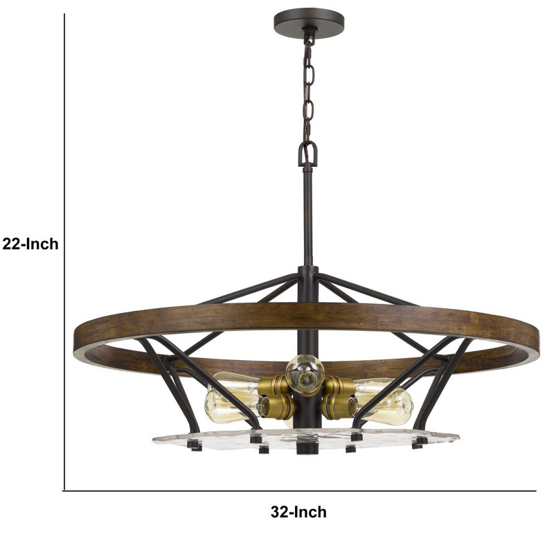 Lustre sphérique spoutnik 6 lumières avec détails en bois Phillipa