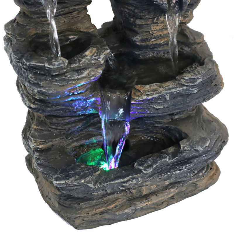 Vivo Five Stream Rustic Gray Polyresin Tabletop Fountain with Color LEDs