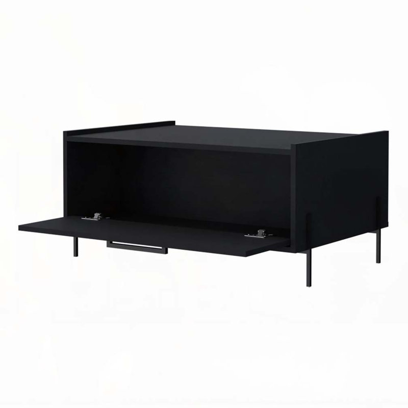 Table basse noire avec porte rabattable, Noir
