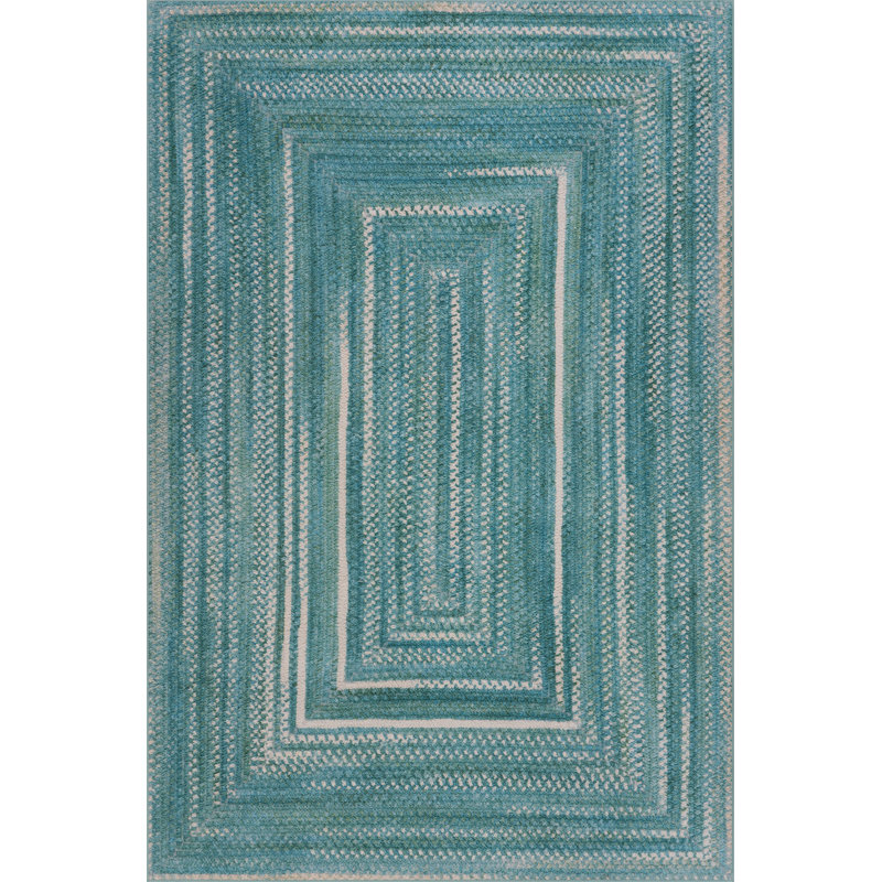  Navelle Bordered Washable Area Rug, Blue, Rectangle 6' x 9'
