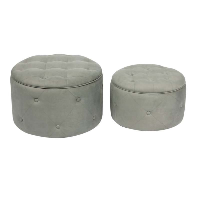 Pyatt Velvet Tufted Round Solid Colour Standard Ottoman with Storage, Light Grey