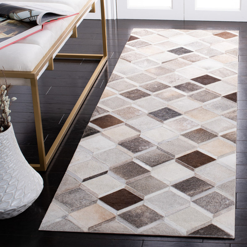 Tapis en cuir tissé à la main Sebring ivoire / gris, Rectangle 3 pi x 5 pi