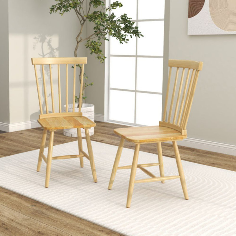 Natural Rubber Wood High Back Windsor Side Chairs
