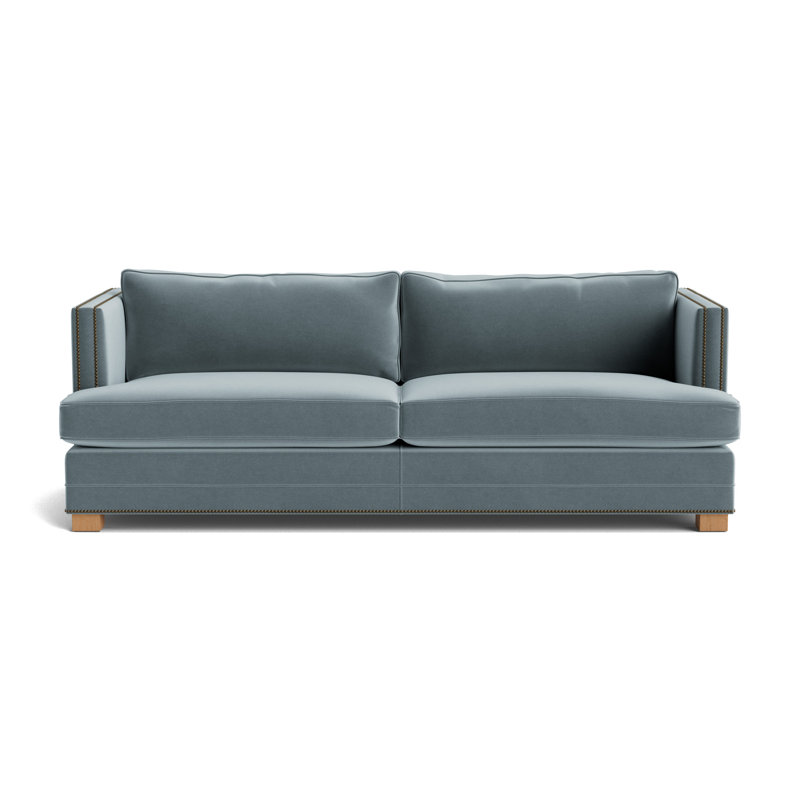 Keaton With Nails 84 Sofa, Antique Brass, Performance Velvet - Harbor, Natural