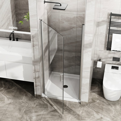 Porte de douche semi-pivotante, 34 po x 72 po, verre trempé de 1/4 po, fermeture magnétique, 180 portes pivotantes réglables